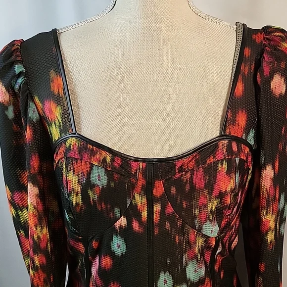 Guess Floral Mini Dress w/Leather Trim - Picture 2 of 10